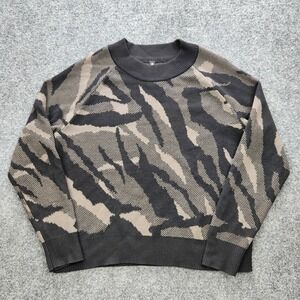 Athleta Jacquard Crew Sweater Womens‎ Small Black Tan Merino Wool Blend Pullover